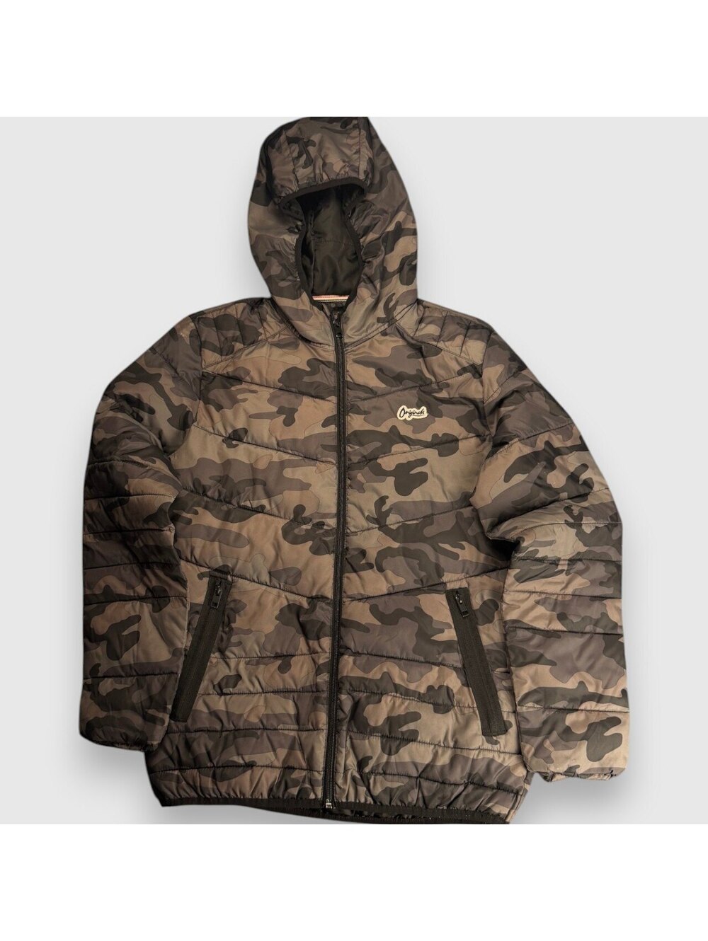 Jack & Jones Camo Hooded Puffer Bubble Jacket Small
